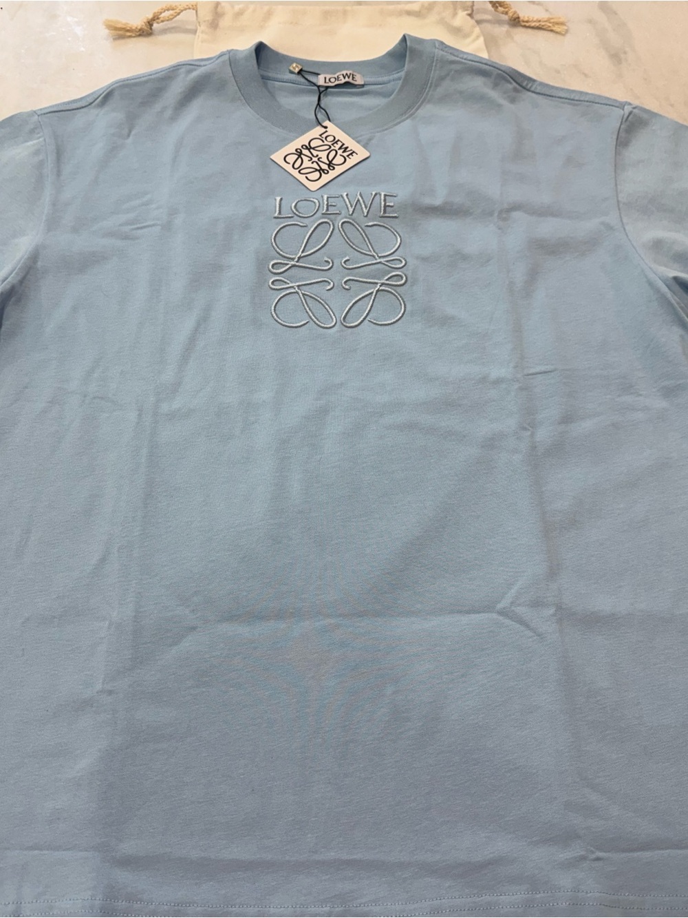 New with Tag Loewe Light Blue Embroidered Anagram Cotton T-Shirt XXL